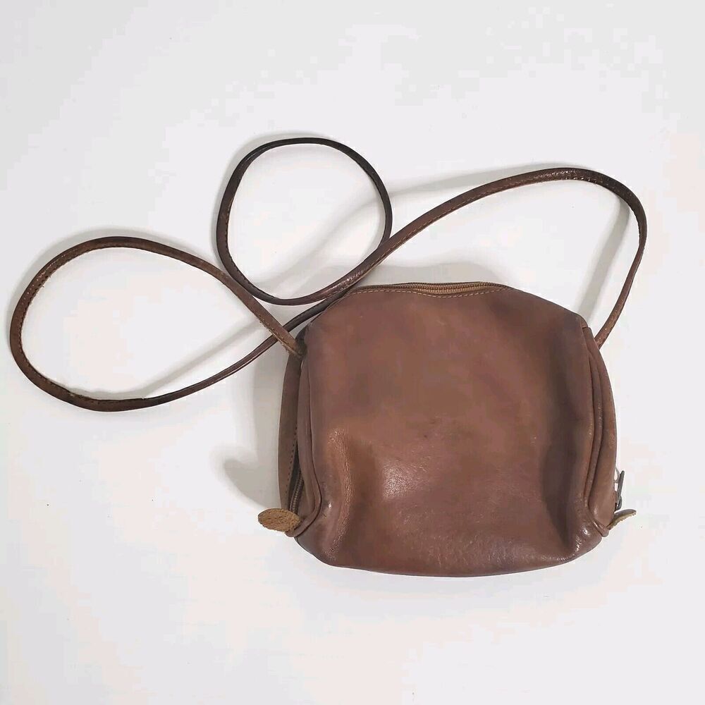 Vintage Barganza Distressed Leather Mini Handbag Crossbody Circular
